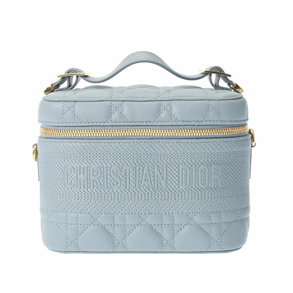 CHRISTIAN DIOR Vanity Handbag Blue Leather